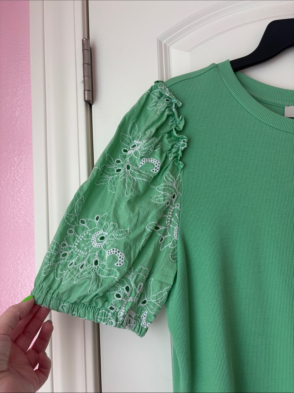 LOFT Mint Green Puff-Sleeve Eyelet Top Size XL - Picture 4 of 6